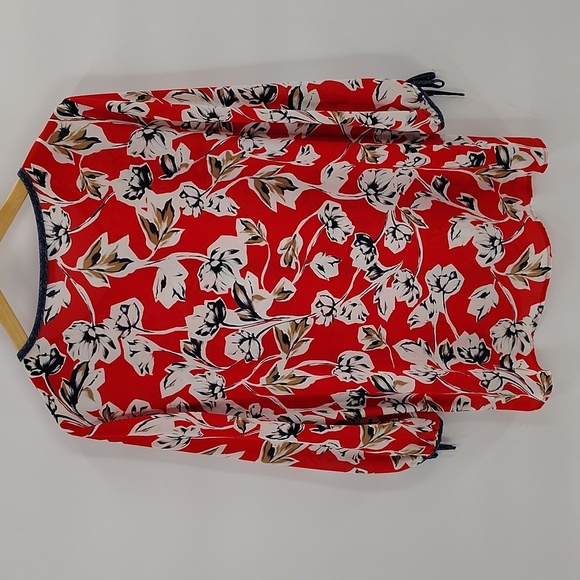 Ivanka Trump Blouse Size XL Red Blue Floral Denim Trim Lightweight - Picture 6 of 7